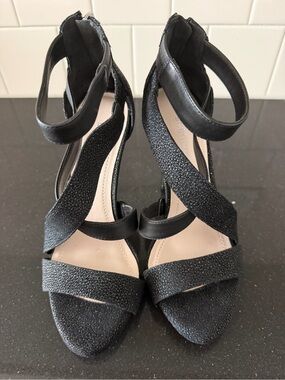 BCBGeneration Black Crisscross Strappy Heels